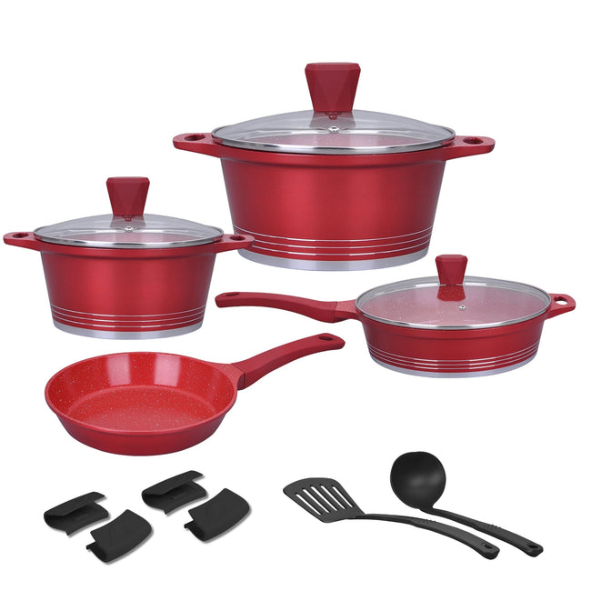 KOCHSTELLE Batería de Cocina Joys Color Rojo Antiadherente de 13 piezas
