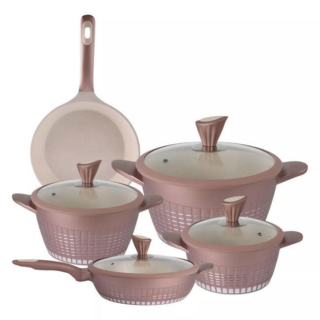 KOCHSTELLE Batería de Cocina Luxury Color Rosa Antiadherente de 13 piezas