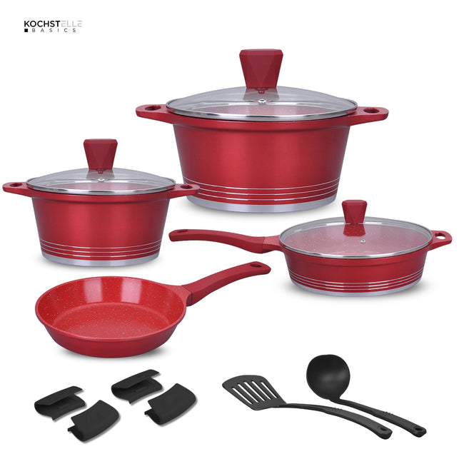 KOCHSTELLE Batería de Cocina Joys Color Rojo Antiadherente de 13 piezas