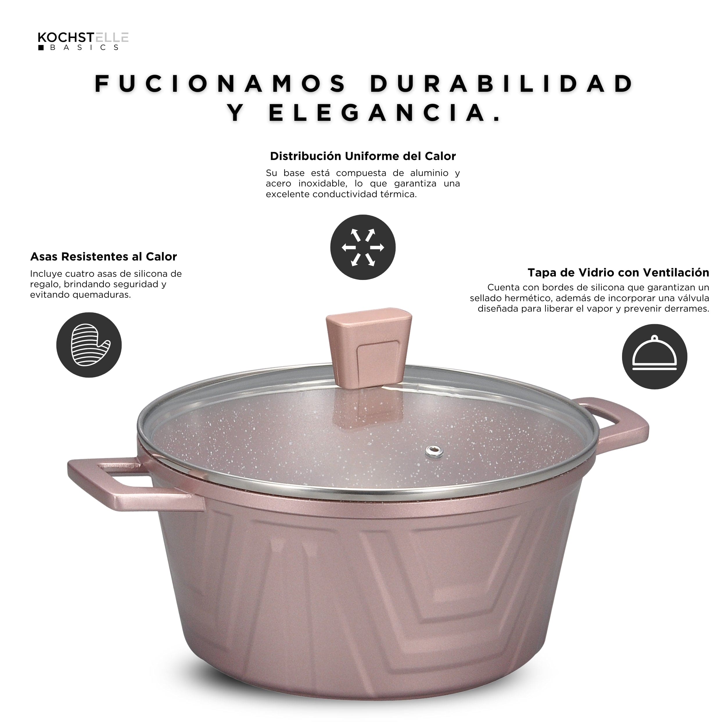 KOCHSTELLE Batería de Cocina Modern Color Rosa Antiadherente de 13 piezas