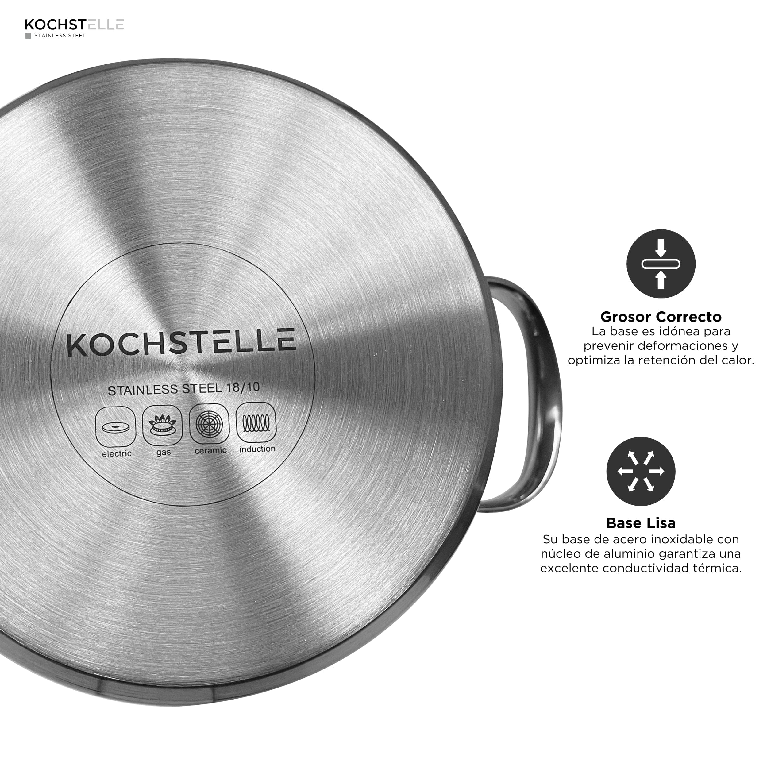 KOCHSTELLE Batería de Cocina de Acero Inoxidable Material de 18/10 de 8 piezas