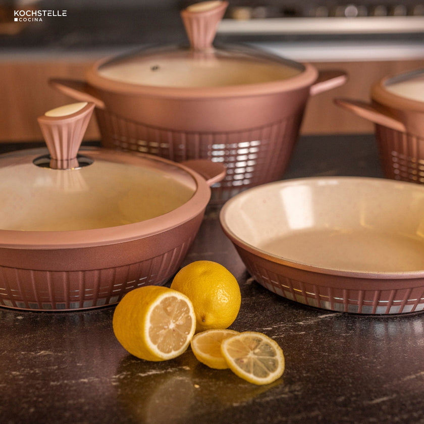 KOCHSTELLE Batería de Cocina Luxury Color Rosa Antiadherente de 13 piezas