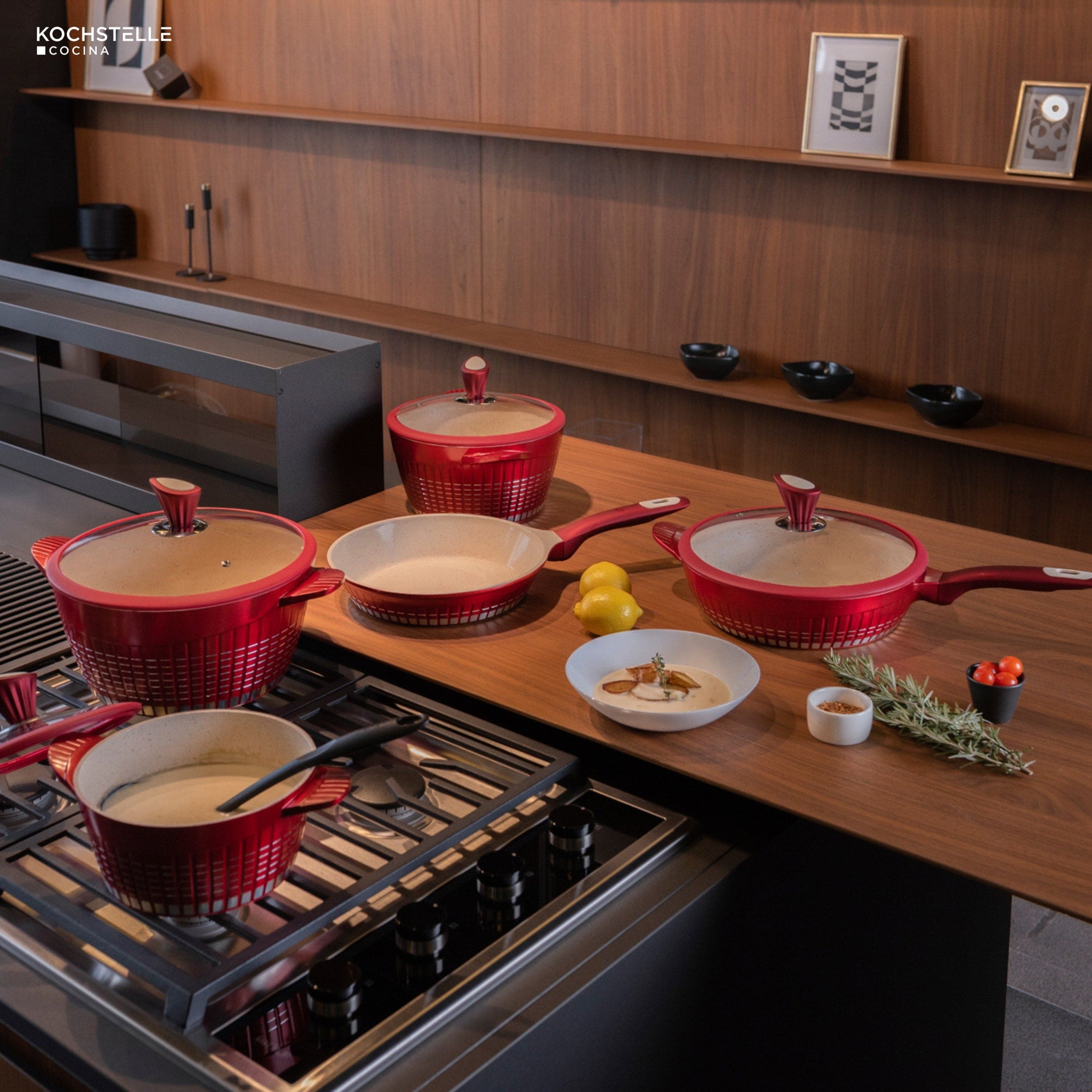 KOCHSTELLE Batería de Cocina Luxury Color Rojo Antiadherente de 13 piezas