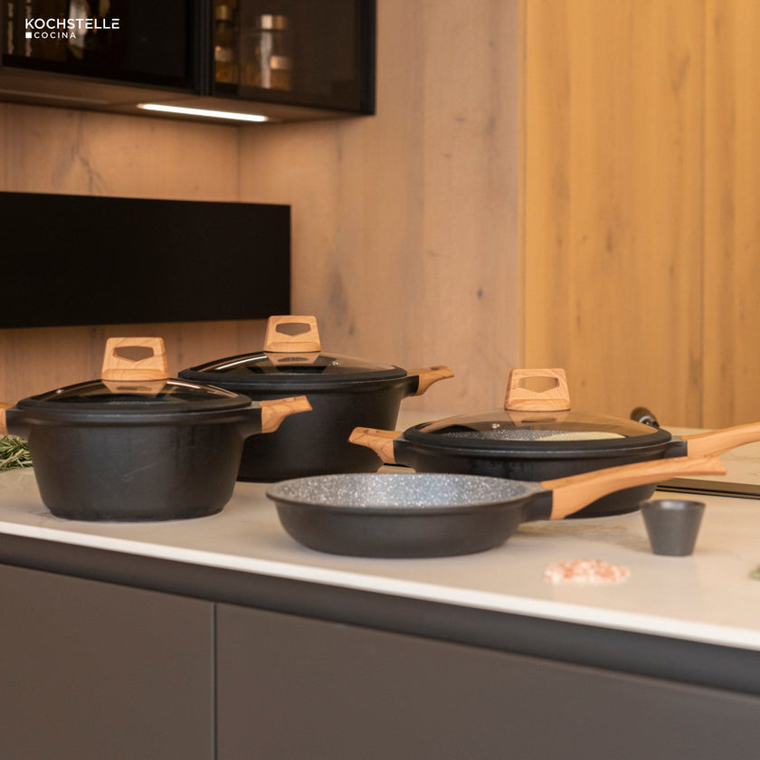 KOCHSTELLE Batería de Cocina Wood Color Negro Antiadherente de 10 piezas
