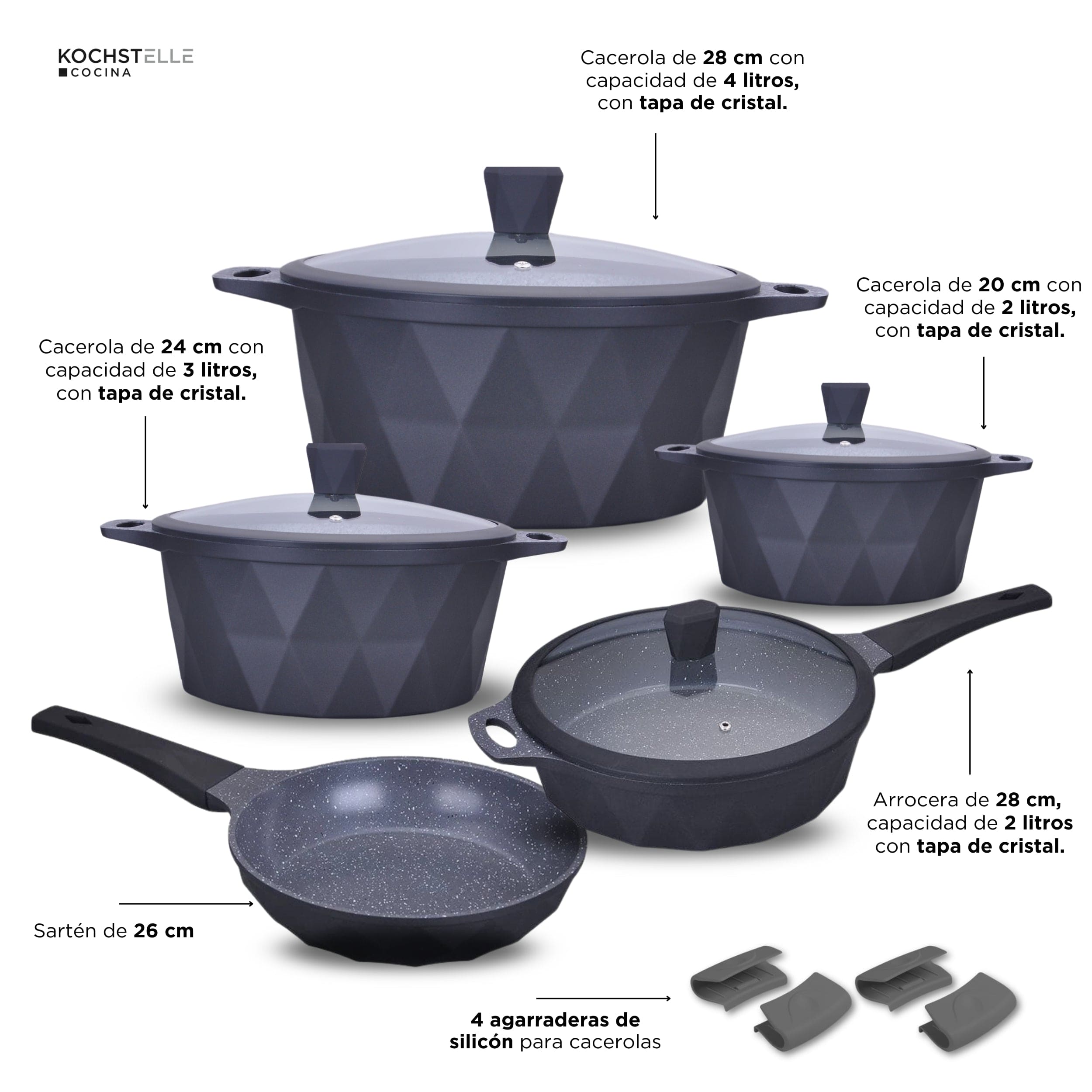 KOCHSTELLE Batería de Cocina Serenity Color Negro Antiadherente de 13 piezas