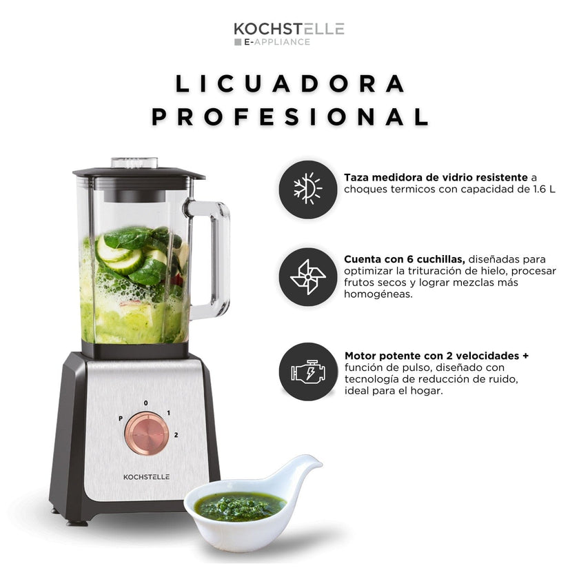 KOCHSTELLE Licuadora Negra con Perilla, Vaso de Vidrio de 1.6 L, 120 V