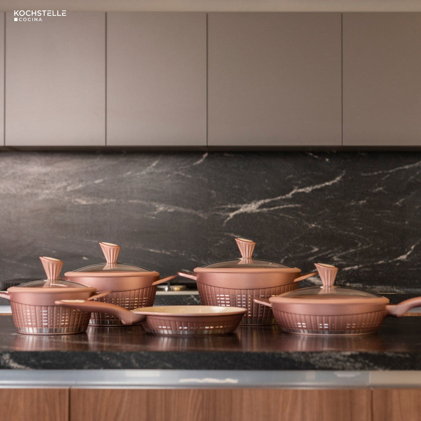 KOCHSTELLE Batería de Cocina Luxury Color Rosa Antiadherente de 13 piezas