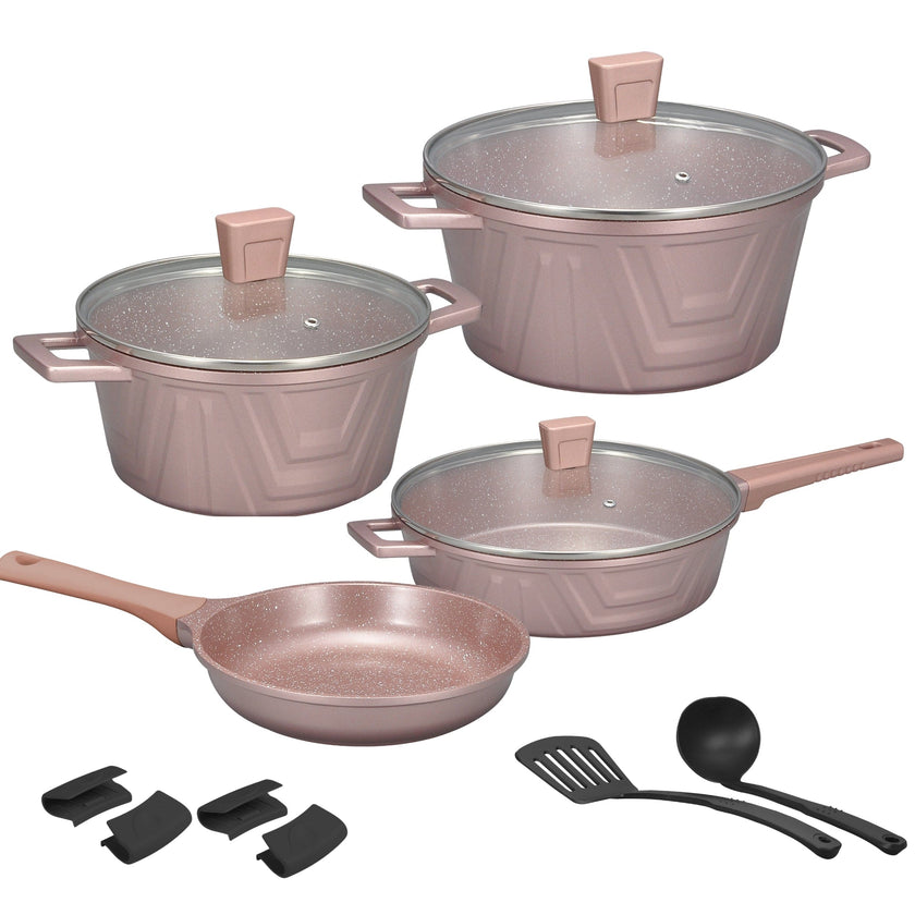 KOCHSTELLE Batería de Cocina Modern Color Rosa Antiadherente de 13 piezas