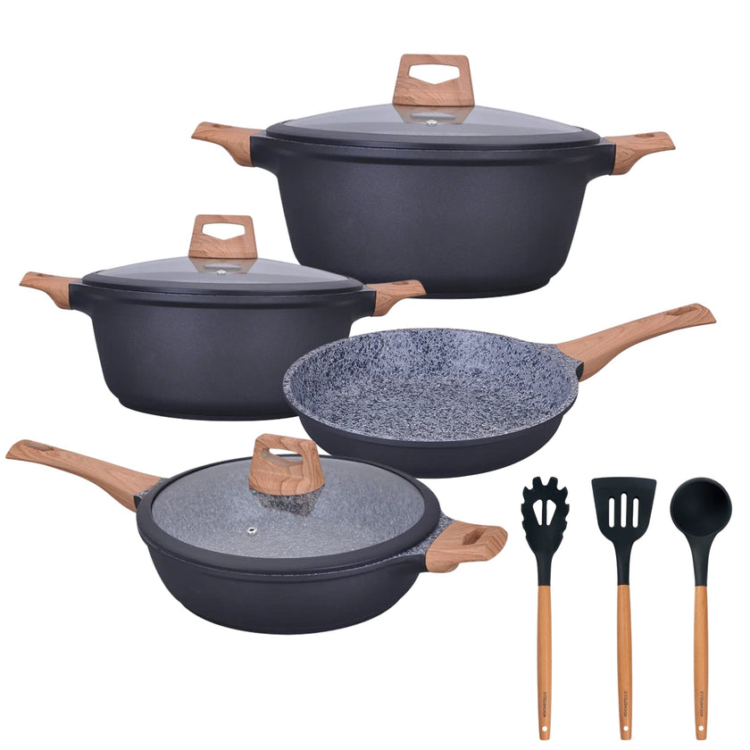 KOCHSTELLE Batería de Cocina Wood Color Negro Antiadherente de 10 piezas
