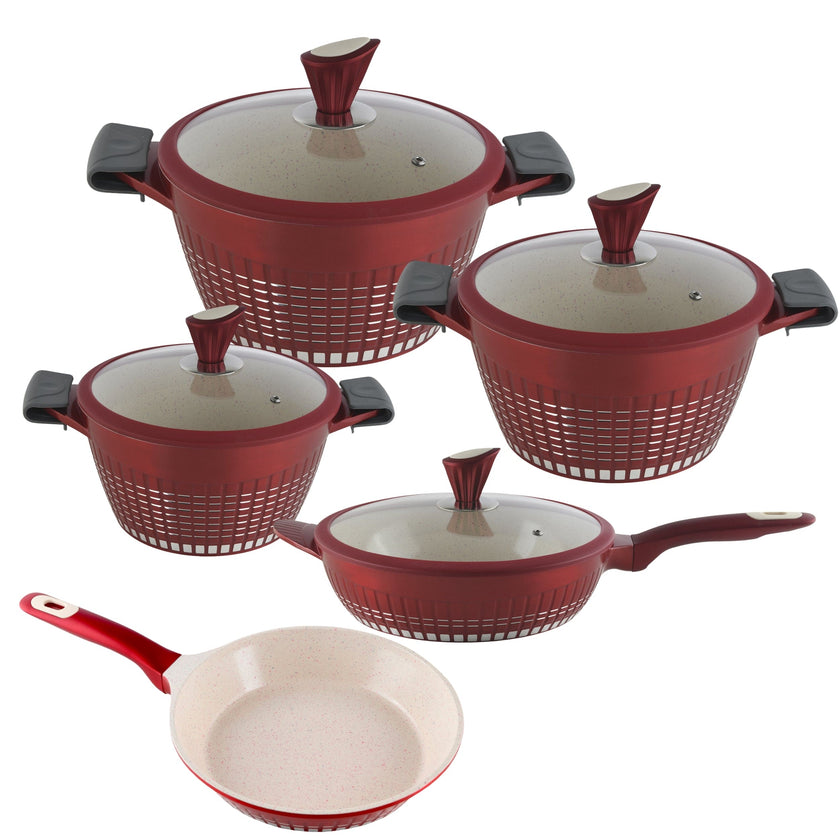 KOCHSTELLE Batería de Cocina Luxury Color Rojo Antiadherente de 13 piezas