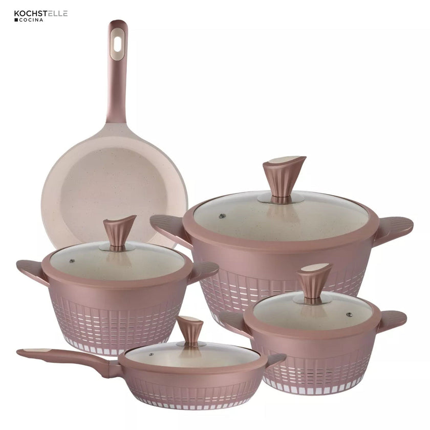 KOCHSTELLE Batería de Cocina Luxury Color Rosa Antiadherente de 13 piezas