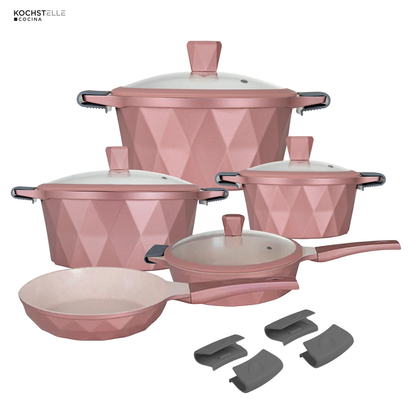 KOCHSTELLE Batería de Cocina Serenity Color Rosa Antiadherente de 13 piezas