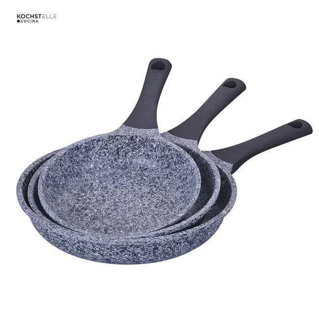 KOCHSTELLE Set de Sartenes de Granito Color Negro Antiadherente de 3 piezas