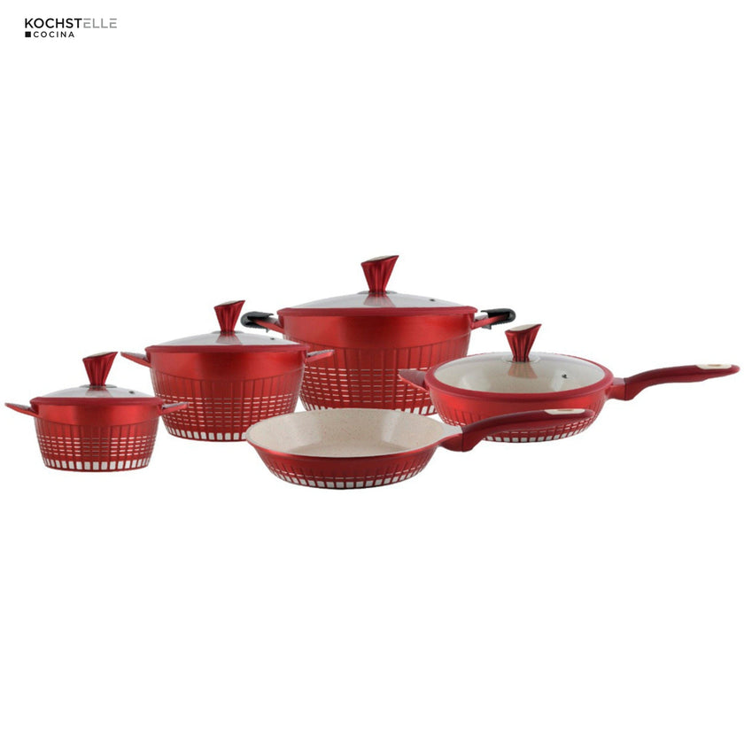 KOCHSTELLE Batería de Cocina Luxury Color Rojo Antiadherente de 13 piezas