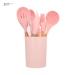 KOCHSTELLE Juego de Utensilios de Cocina Color Rosa, Silicón con Madera 12 piezas