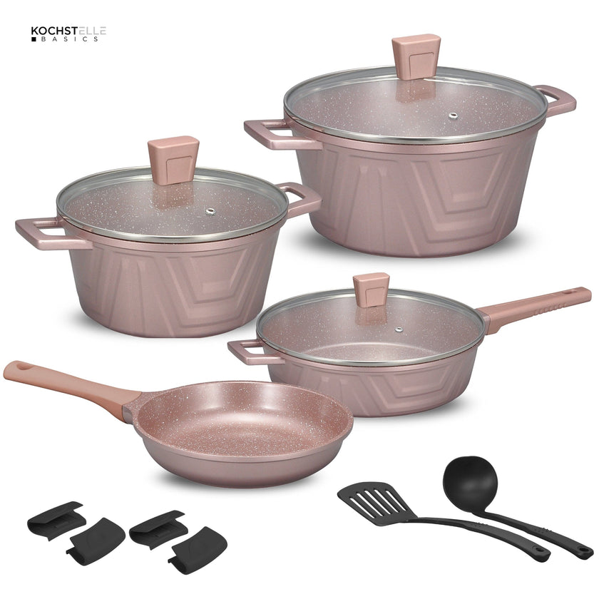 KOCHSTELLE Batería de Cocina Modern Color Rosa Antiadherente de 13 piezas