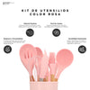 KOCHSTELLE Juego de Utensilios de Cocina Color Rosa, Silicón con Madera 12 piezas