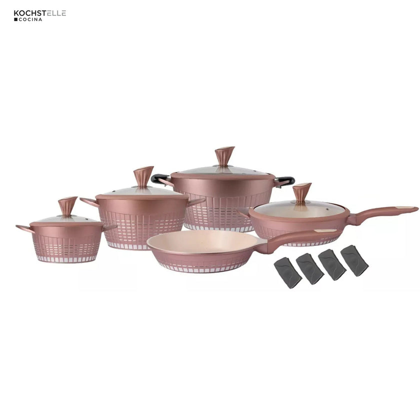 KOCHSTELLE Batería de Cocina Luxury Color Rosa Antiadherente de 13 piezas