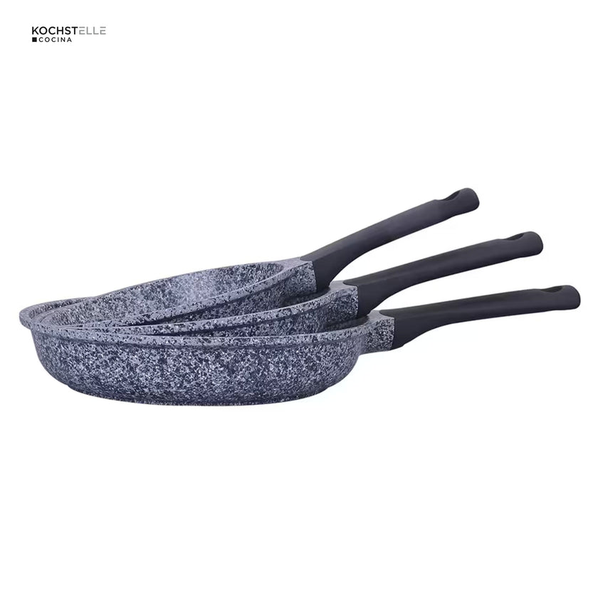 KOCHSTELLE Set de Sartenes de Granito Color Negro Antiadherente de 3 piezas