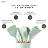 KOCHSTELLE Juego de Utensilios de Cocina Color Verde, Silicón con Madera 12 piezas