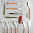 KOCHSTELLE Juego de Utensilios de Cocina Color Blanco, Silicón con Madera 12 piezas