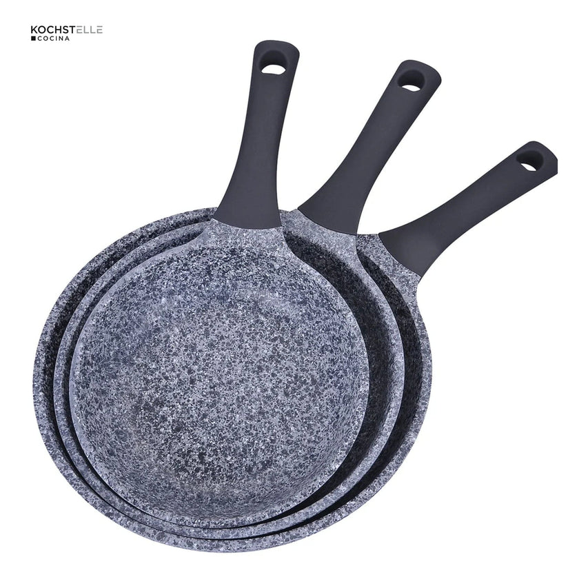 KOCHSTELLE Set de Sartenes de Granito Color Negro Antiadherente de 3 piezas
