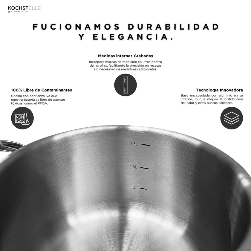 KOCHSTELLE Batería de Cocina de Acero Inoxidable Material de 18/10 de 8 piezas