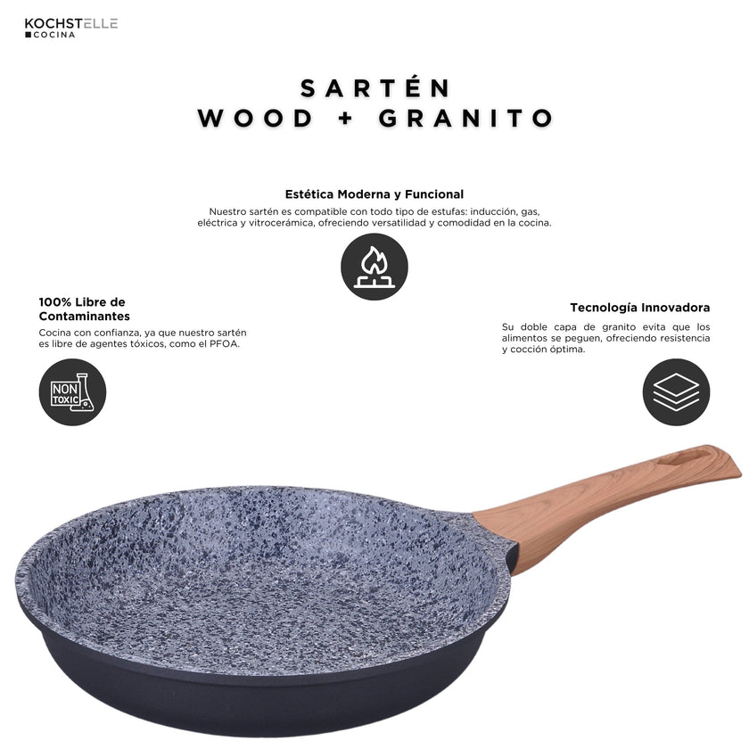 KOCHSTELLE Sartén de Granito Color Negro Antiadherente 1 pieza