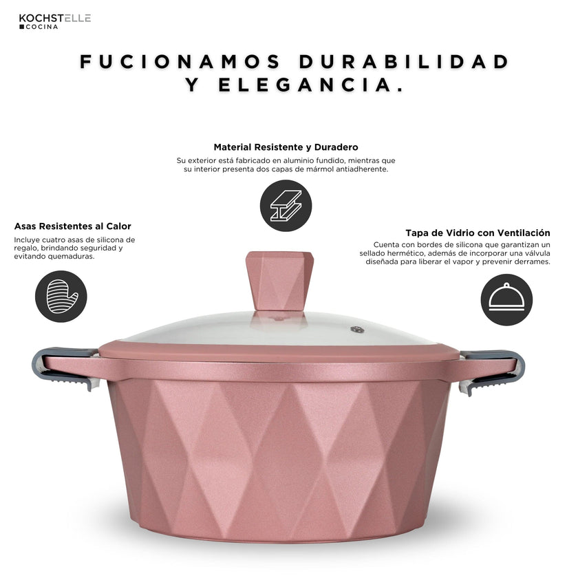 KOCHSTELLE Batería de Cocina Serenity Color Rosa Antiadherente de 13 piezas