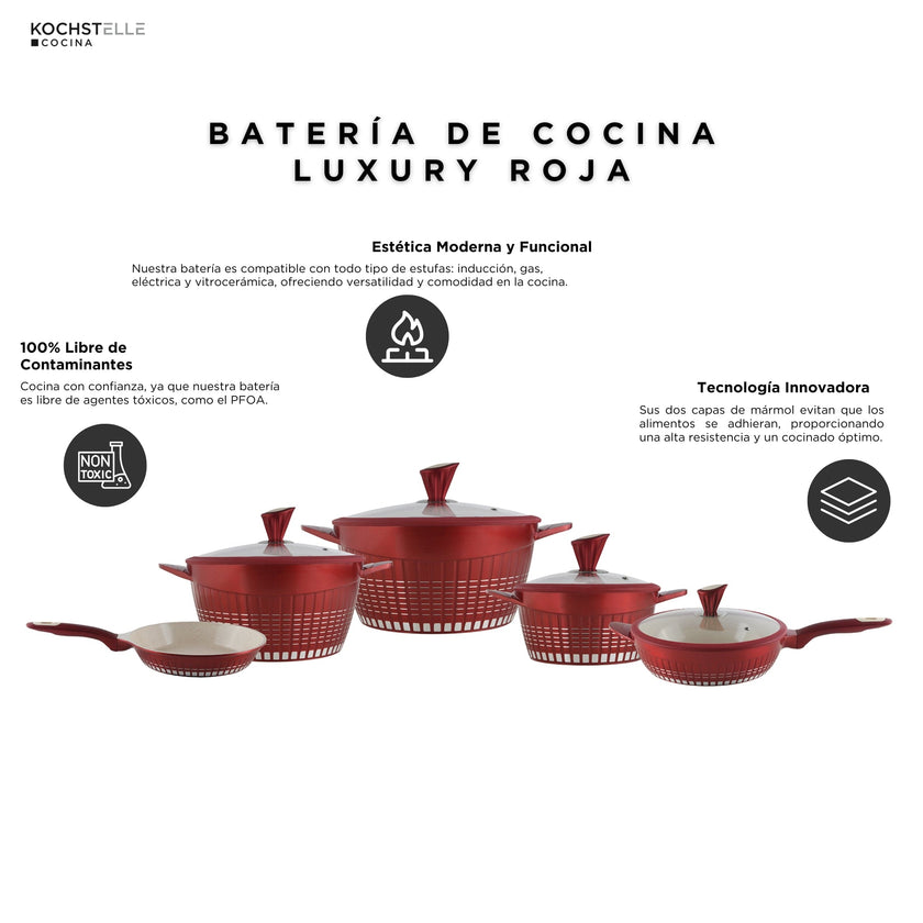 KOCHSTELLE Batería de Cocina Luxury Color Rojo Antiadherente de 13 piezas