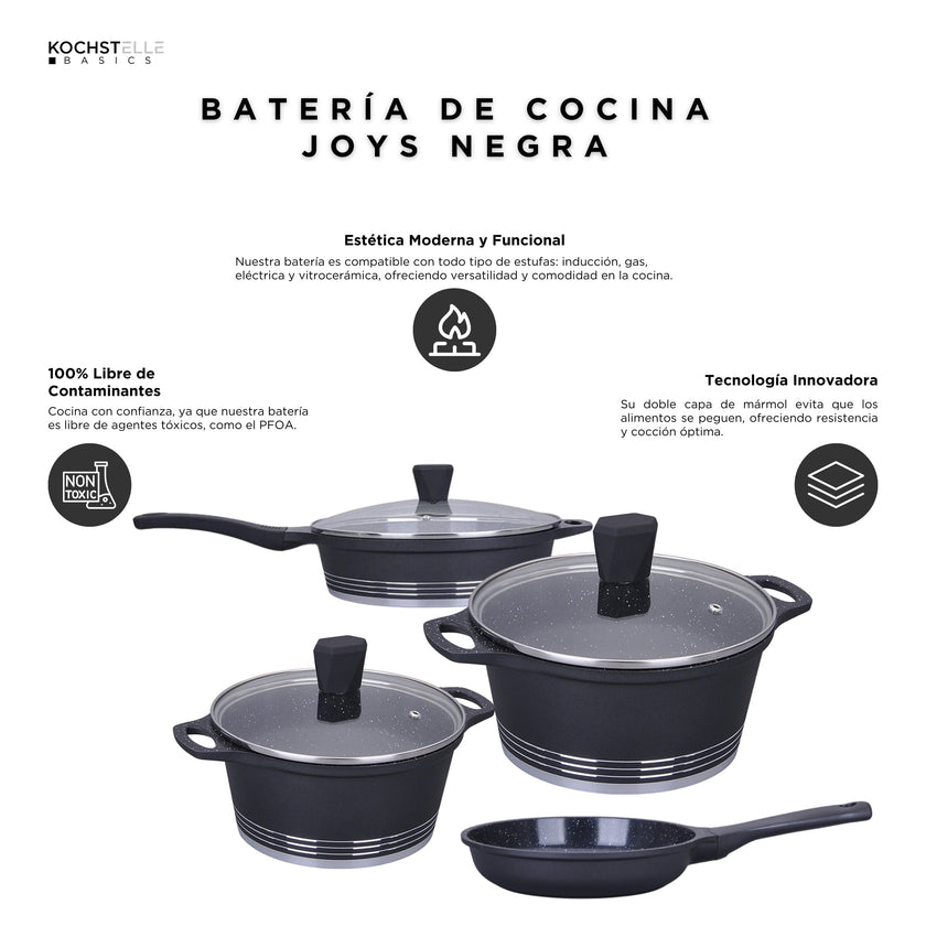 KOCHSTELLE Batería de Cocina Joys Color Negro Antiadherente de 13 piezas