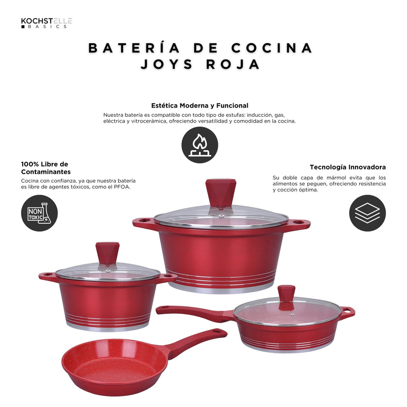 KOCHSTELLE Batería de Cocina Joys Color Rojo Antiadherente de 13 piezas