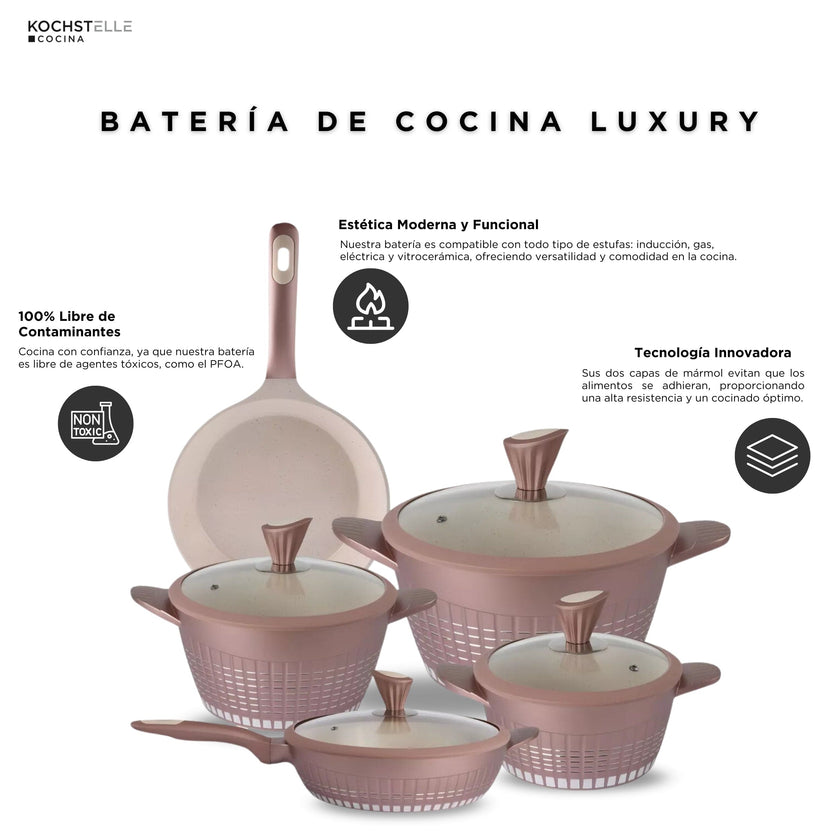 KOCHSTELLE Batería de Cocina Luxury Color Rosa Antiadherente de 13 piezas