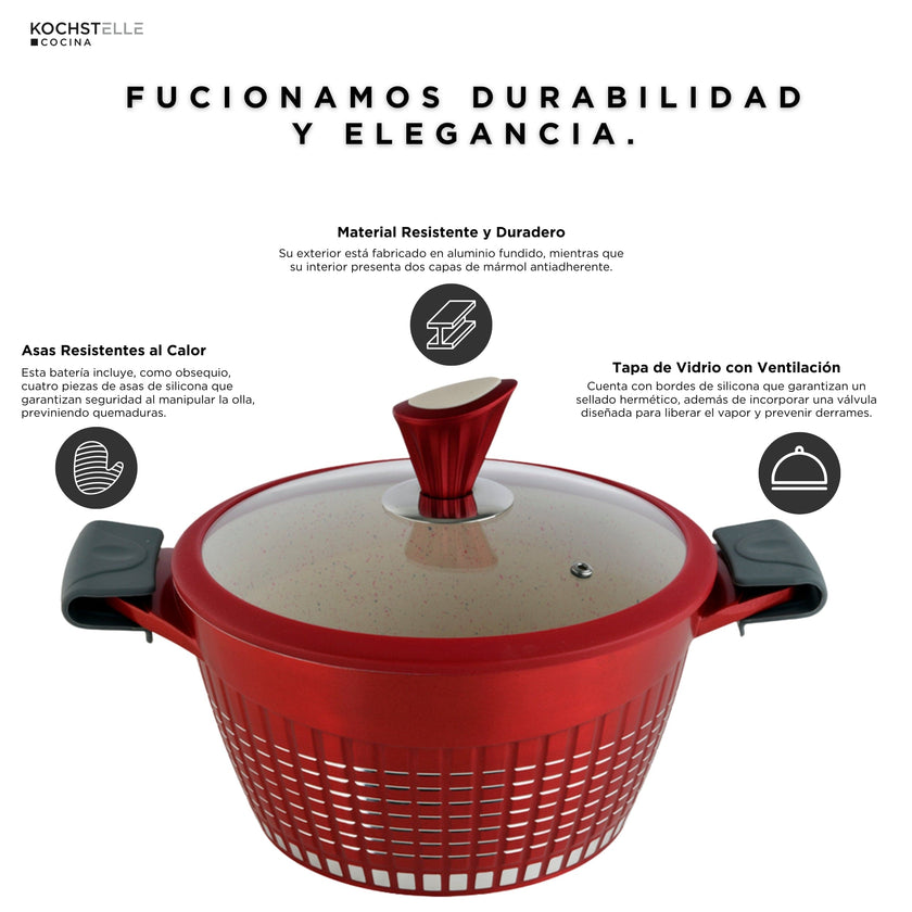 KOCHSTELLE Batería de Cocina Luxury Color Rojo Antiadherente de 13 piezas