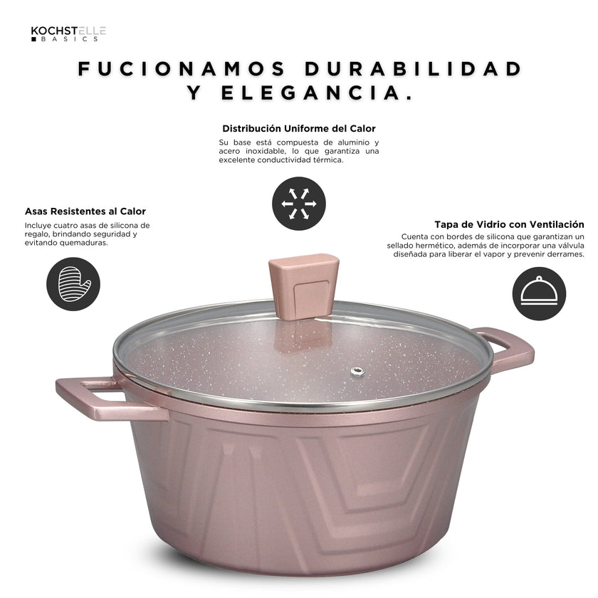 KOCHSTELLE Batería de Cocina Modern Color Rosa Antiadherente de 13 piezas