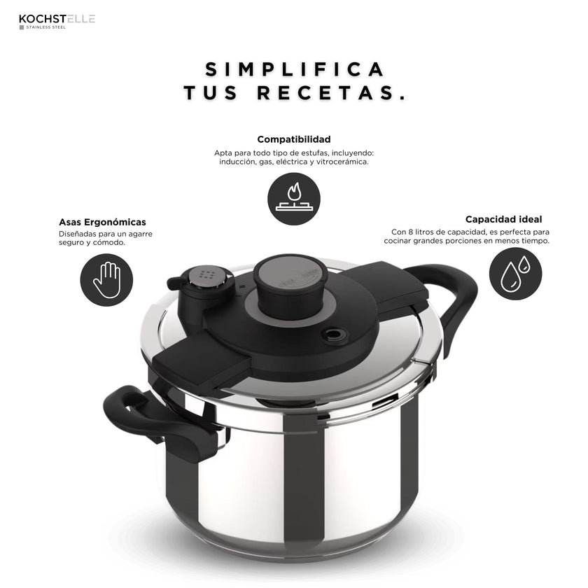 KOCHSTELLE Olla Express de Acero Inoxidable 8 Litros