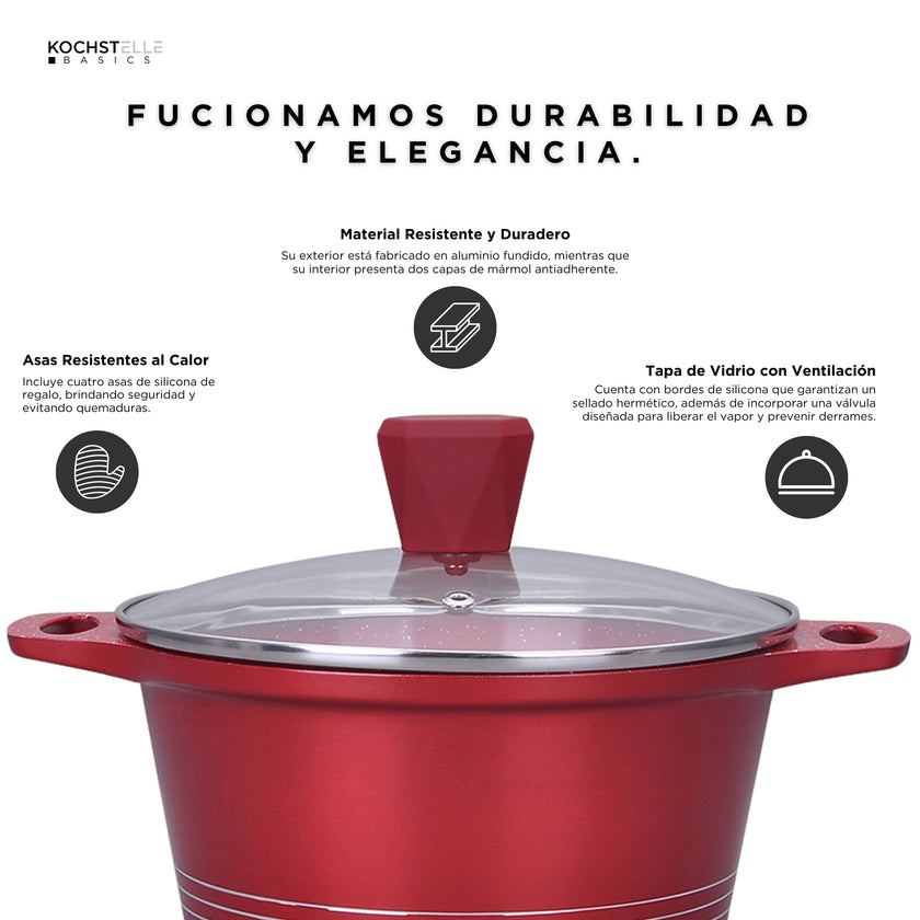 KOCHSTELLE Batería de Cocina Joys Color Rojo Antiadherente de 13 piezas