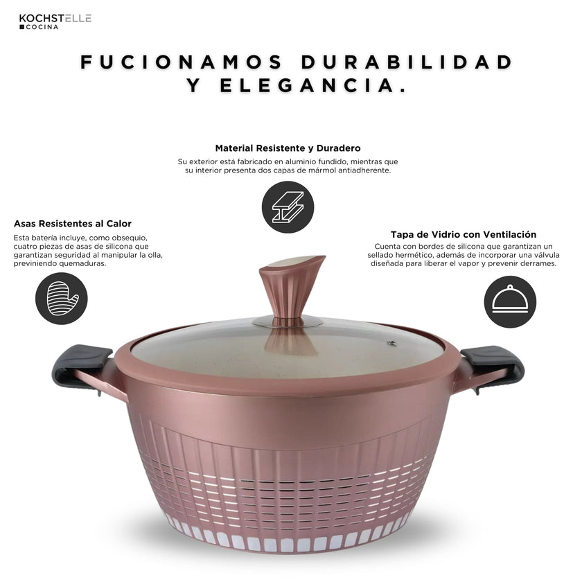 KOCHSTELLE Batería de Cocina Luxury Color Rosa Antiadherente de 13 piezas