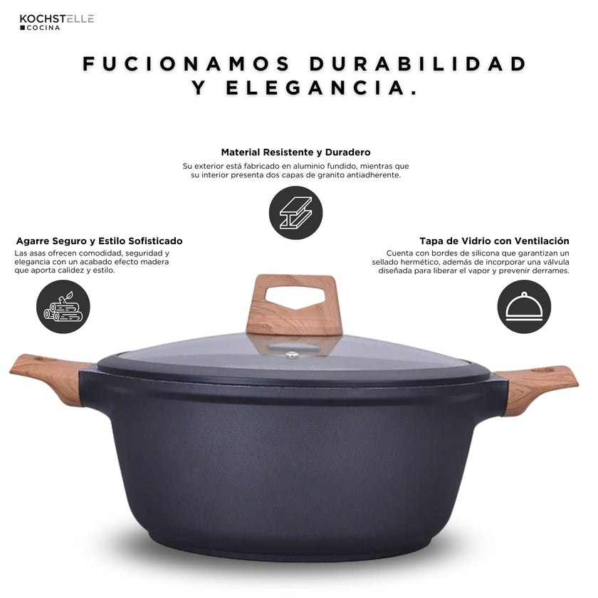 KOCHSTELLE Batería de Cocina Wood Color Negro Antiadherente de 10 piezas