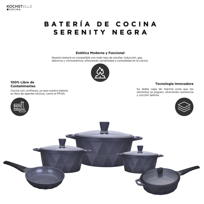 KOCHSTELLE Batería de Cocina Serenity Color Negro Antiadherente de 13 piezas