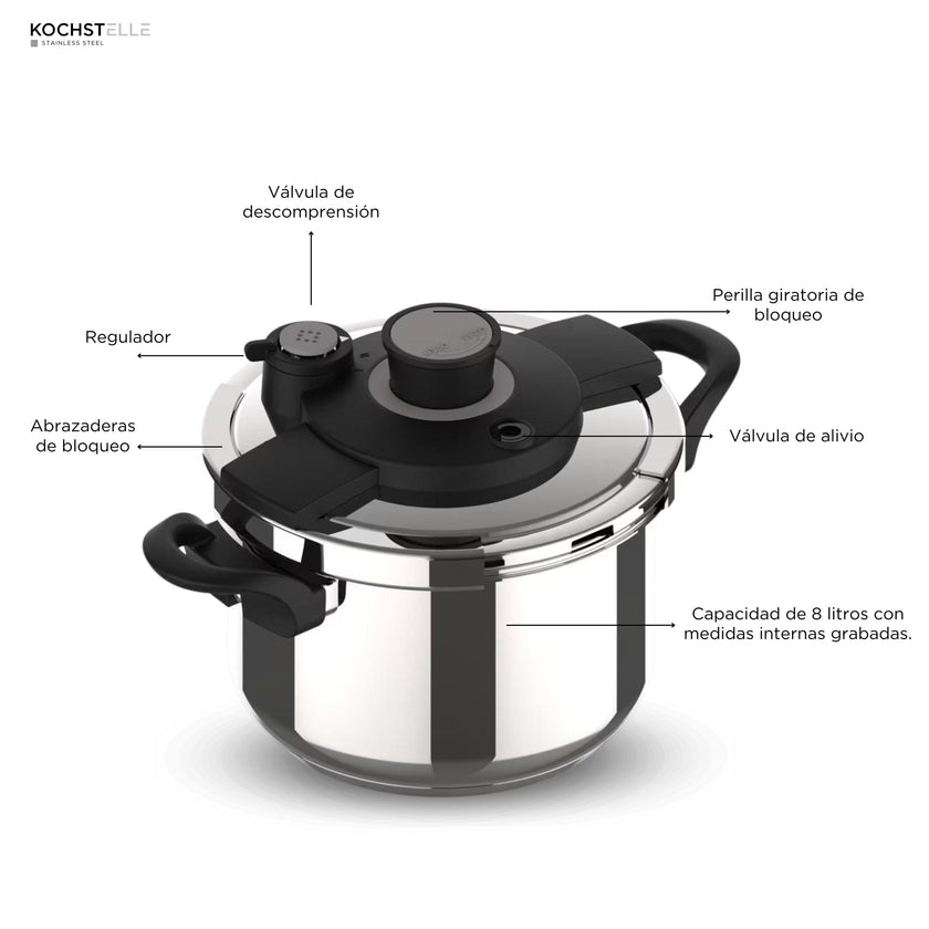 KOCHSTELLE Olla Express de Acero Inoxidable 8 Litros