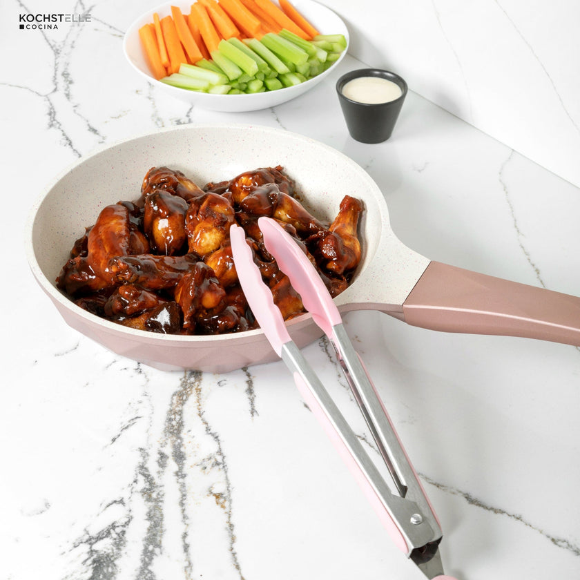 KOCHSTELLE Juego de Utensilios de Cocina Color Rosa, Silicón con Madera 12 piezas