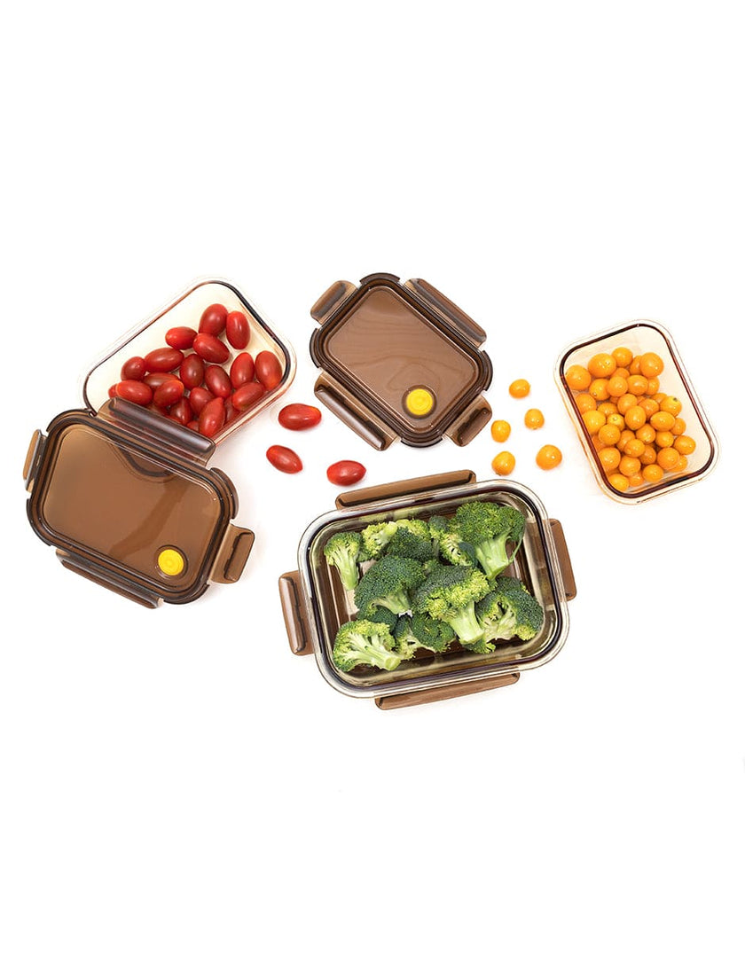 Set de 3 Contenedores Rectangulares Herméticos De Vidrio color ambar