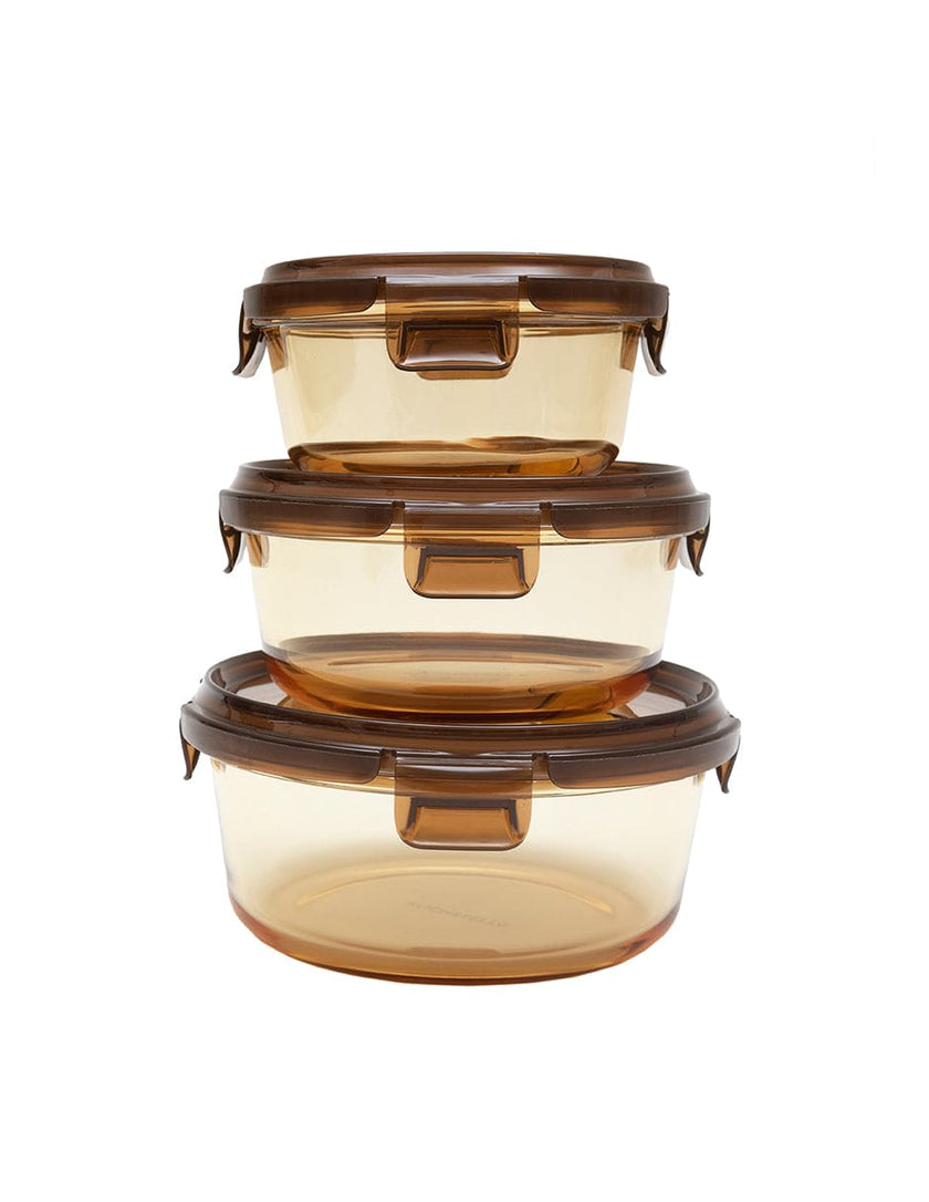 Set de 3 Contenedores Redondos Herméticos De Vidrio color ambar