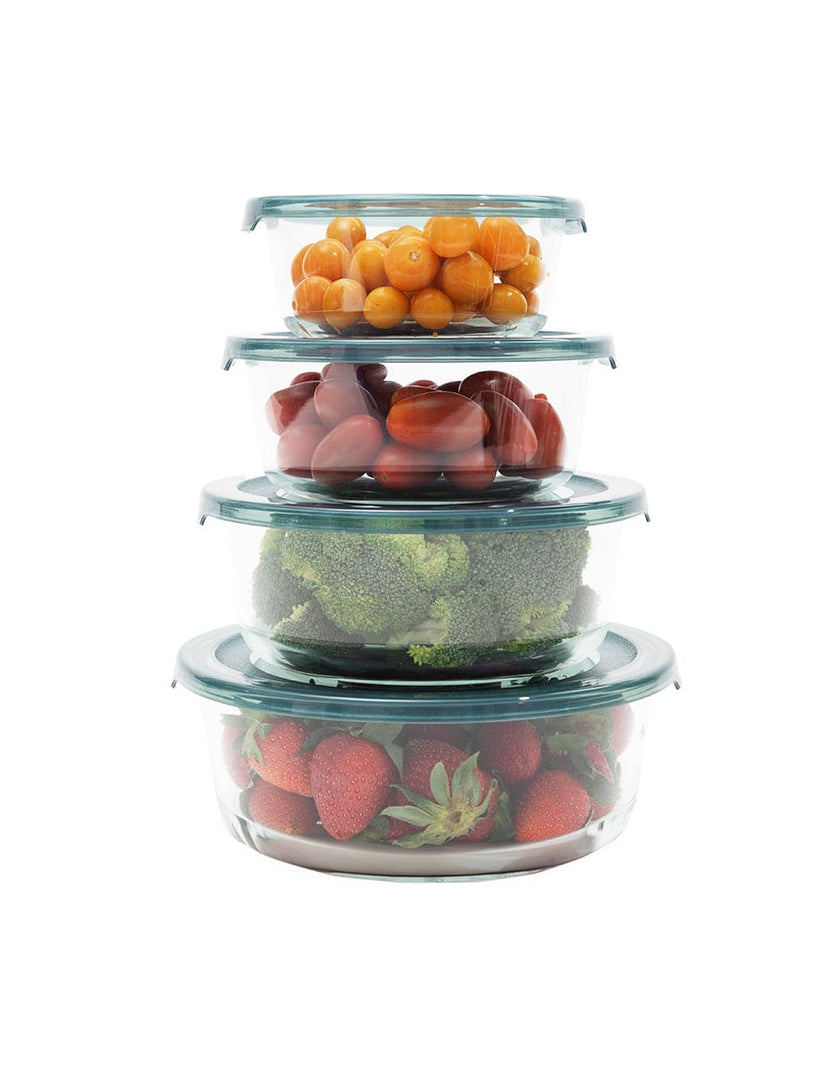 Set de 4 Contenedores Redondos De Vidrio