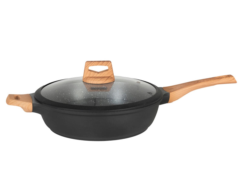 COMBO GREY★ Batería de cocina Wood con mármol antiadherente + juego de 3 palas 10 pzas.  + Utensilios de cocina de silicón con soporte, color Blanco 12 pzas. +  Pad Soporte de utensilios de cocina color Gris