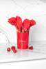 COMBO BAKE1★ Bandejas para hornear Antiadherente color Negro 4 piezas  + Utensilios de cocina de silicón con soporte, color Rojo 12 piezas.