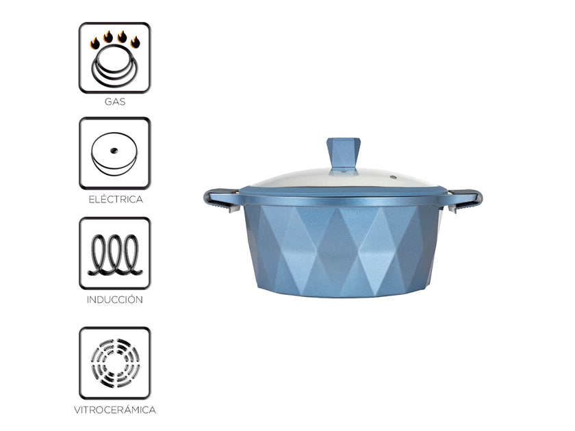 COMBO BLUE★ Batería de cocina Serenity Azul de Mármol 13 pzas. + Utensilios blancos de cocina de silicón con soporte 12 pzas.