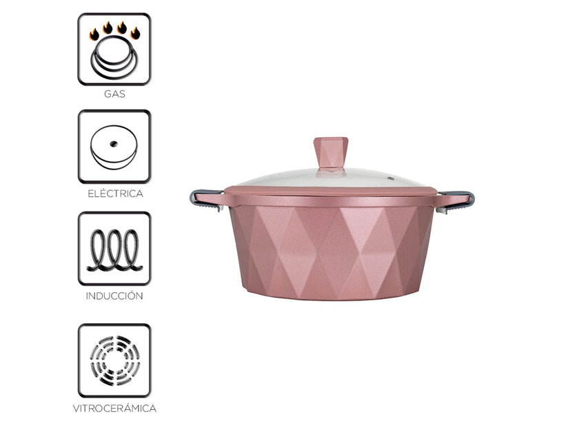 COMBO PINK ★  Batería de cocina Serenity Rosa Mármol 13 pzas. + Utensilios de cocina Rosas de silicón con soporte 12 pzas.