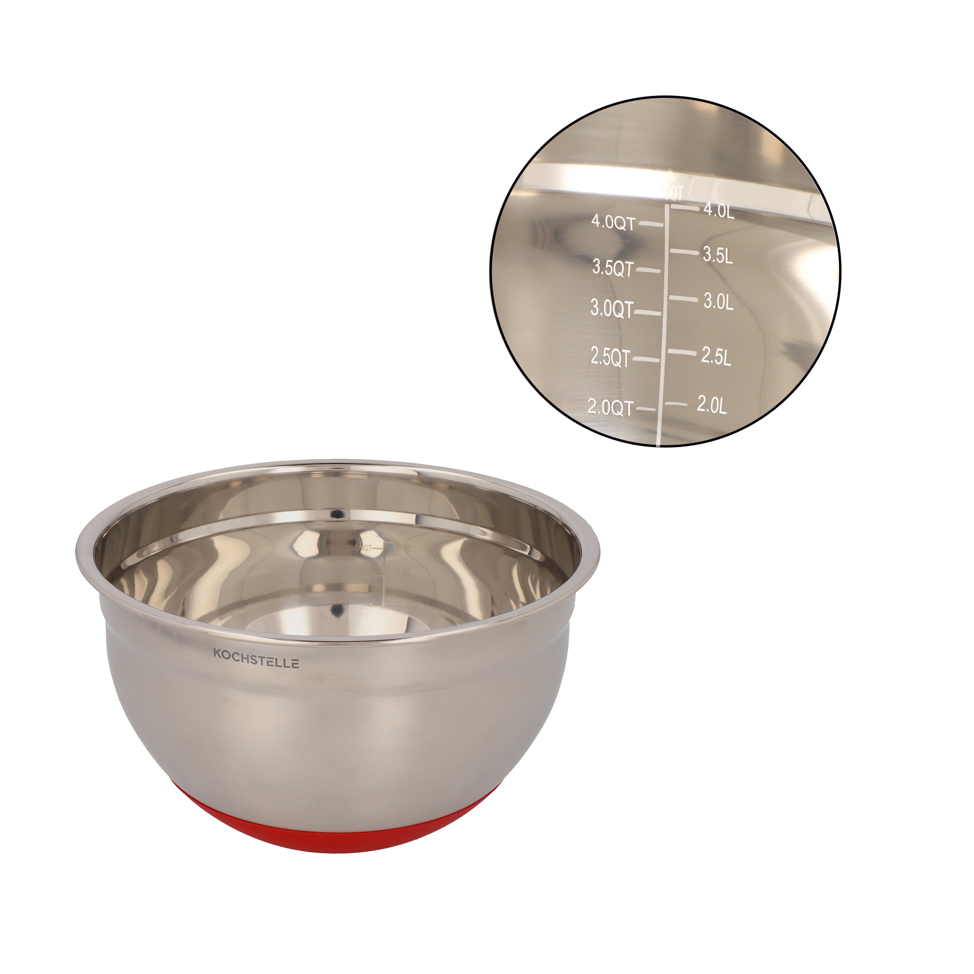 Bowls mezcladores de acero inoxidable con silicón color rojo + 3 ralladores 9 piezas